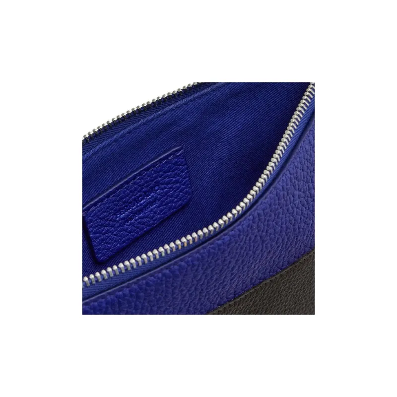 FERRAGAMO Stamped Calfskin Card Clip Card Holder Men's Blue Black-3