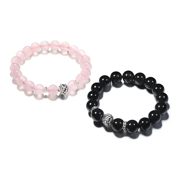 TIG Obsidian Jade And Pink Quartz Bracelet Unisex-6