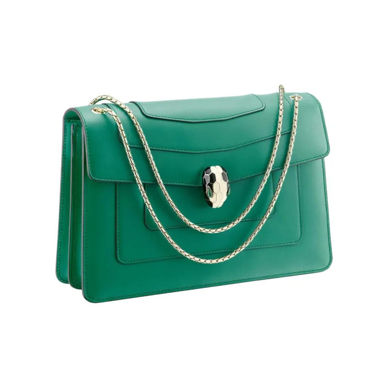 BVLGARI Serpenti Forever Cow Leather Snake Head Bag Chain Bag Shoulder Bag Women's Green-2