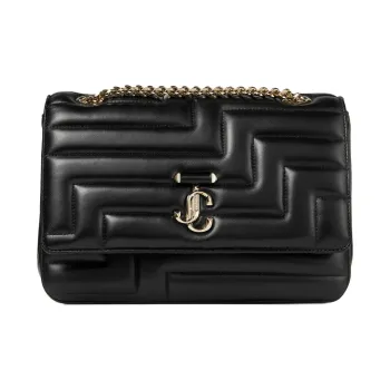 Jimmy Choo Avenue Leather Crossbody Bag Shoulder Bag Women's Black & Light Gold