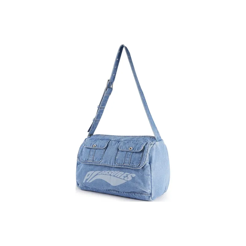 LiNing PLEASURES Collaboration Denim Shoulder Bag Crossbody Bag Regular Unisex Blue Denim Color-2