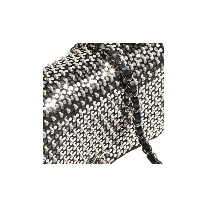 CHANEL Velour Crossbody Bag, Shoulder Bag Women's Silver & Black & White-2