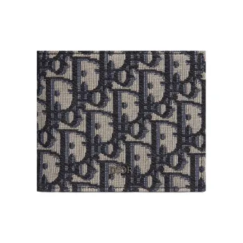 DIOR Cow Leather Coin Purse Card Holder Wallet Men's Beige/Black