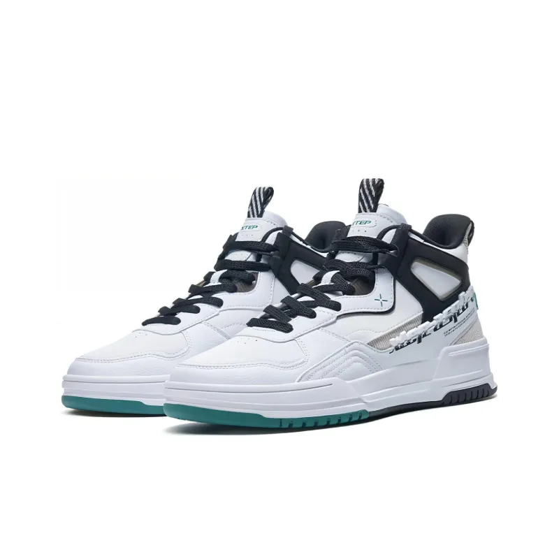 XTEP Cushioning Wear Resistant Mid Top Skateboard Shoes Men's White Black-2