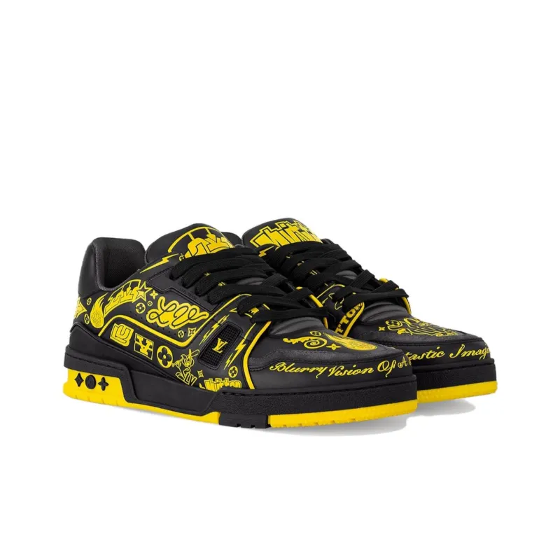 LOUIS VUITTON Trainer Slip Resistant Low Top Skateboard Shoes Men's Black Yellow-1