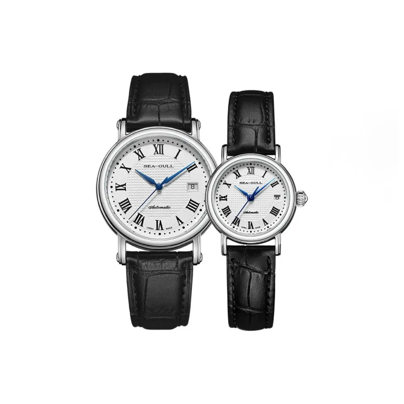 Sea Gull National Automatic Mechanical Movement Genuine Leather Strap Watch Unisex White Dial-0
