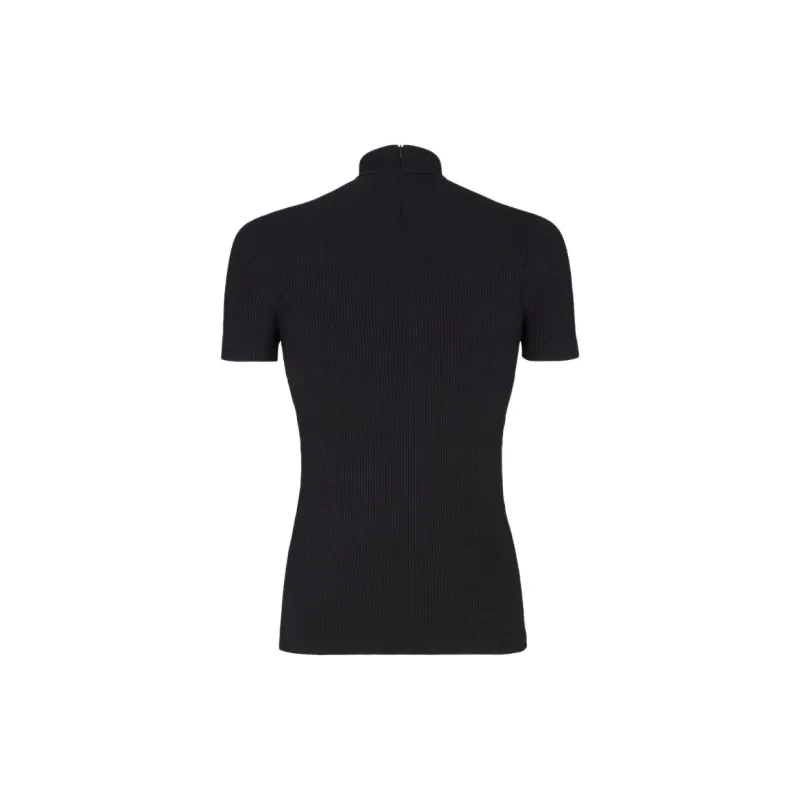 FENDI Mock Neck Short Sleeved Ribbed Top-1