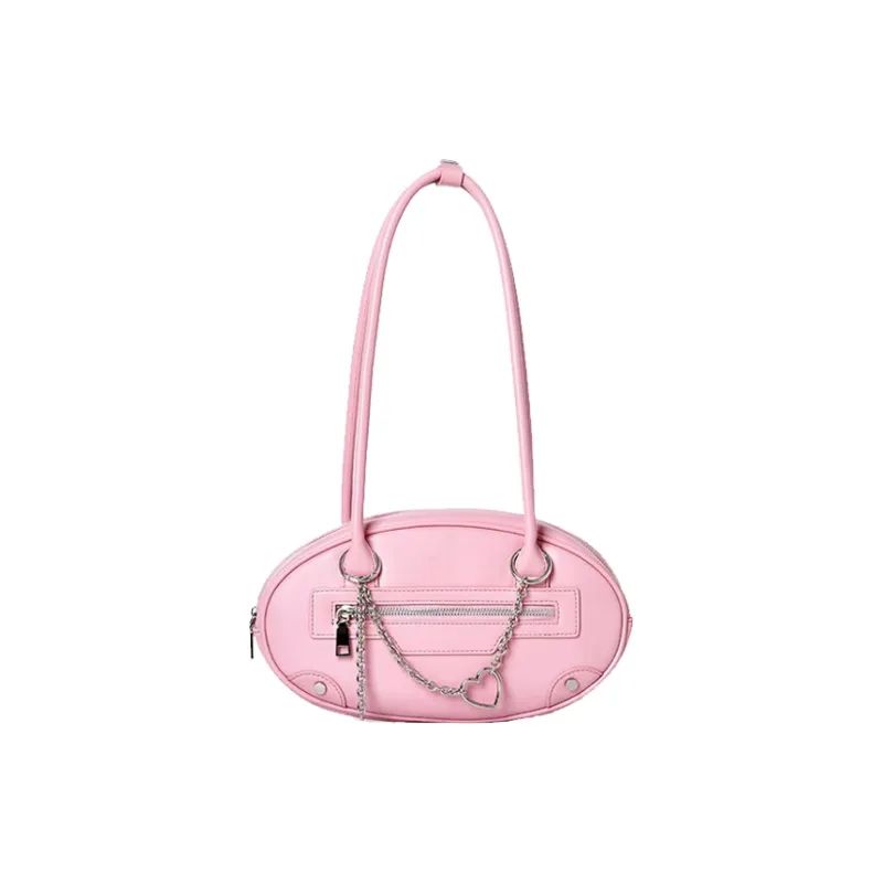 Hahhhsis Silver Metal Zip Closure Large Capacity Shoulder Bag, Handbag, Shoulder Bag Women's Pink/Black-6