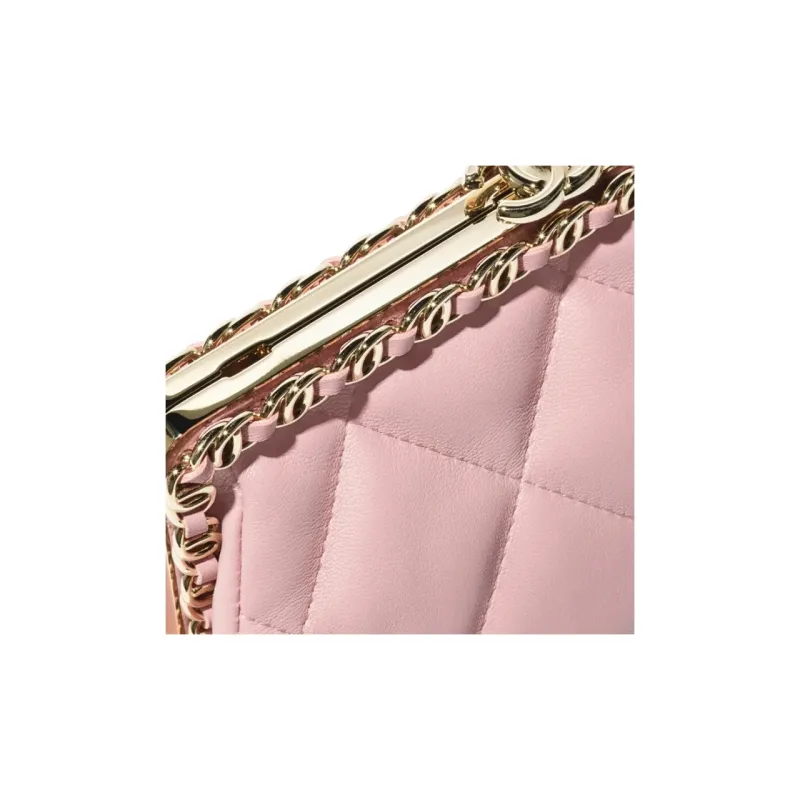 CHANEL Bright Lambskin Evening Clutch Bag Trumpets Women's Light Pink-3