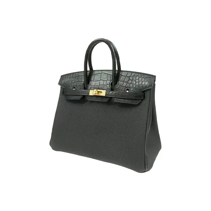 HERMES Birkin Matte Crocodile Leather With Togo Calfskin Birkin Bag Handbag 25 Women's Black-1