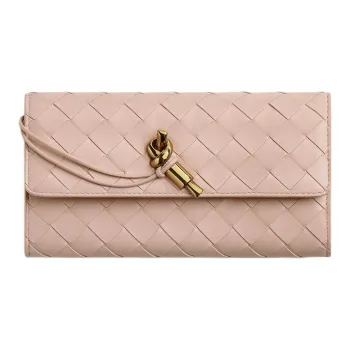 Bottega Veneta Lambskin Wallet Large Size Women's Lotus Colored
