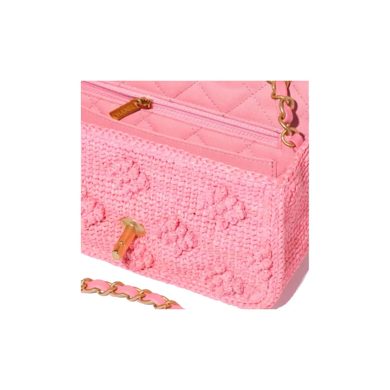 CHANEL Raffia Effect Woven Shoulder Bag, Crossbody Bag Regular Women's Light Pink-2