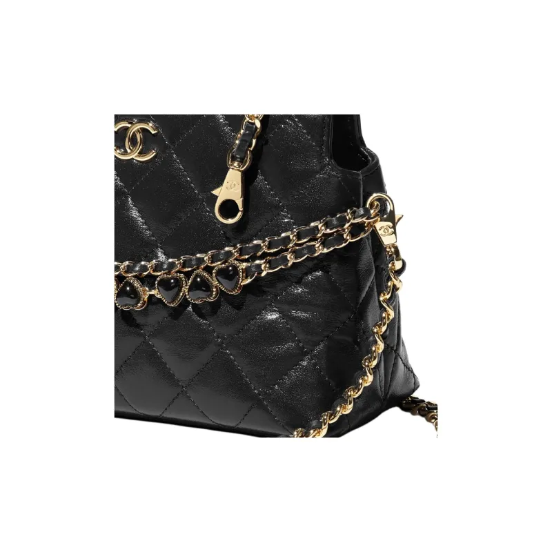 CHANEL Bright Crinkle Calfskin One Shoulder Crossbody Clutch Women's Black-2