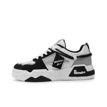 Warrior Cushioning Height Increasing Wear Resistant Low Top Skateboard Shoes Men's White Black Gray