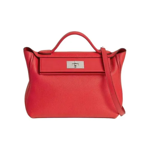 HERMES 24/24 Taurillon Maurice With Swift Calfskin Crossbody One Shoulder Handbags Women's Red