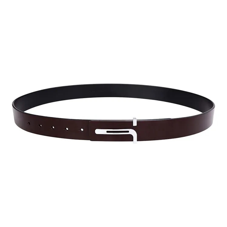 Cows Reign Minimalist Style T Shape Business Casual Smooth Buckle Leather Belts Men's Width 3.4cm-6