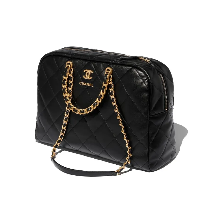 CHANEL Calfskin Bowling Bag, Handbag, Shoulder Bag Extra Large Women's Black-1