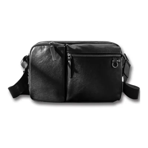 Back Step Top Grain Vegetable Tanned Cow Leather Genuine Leather One Shoulder Crossbody Messenger Bag Unisex Black