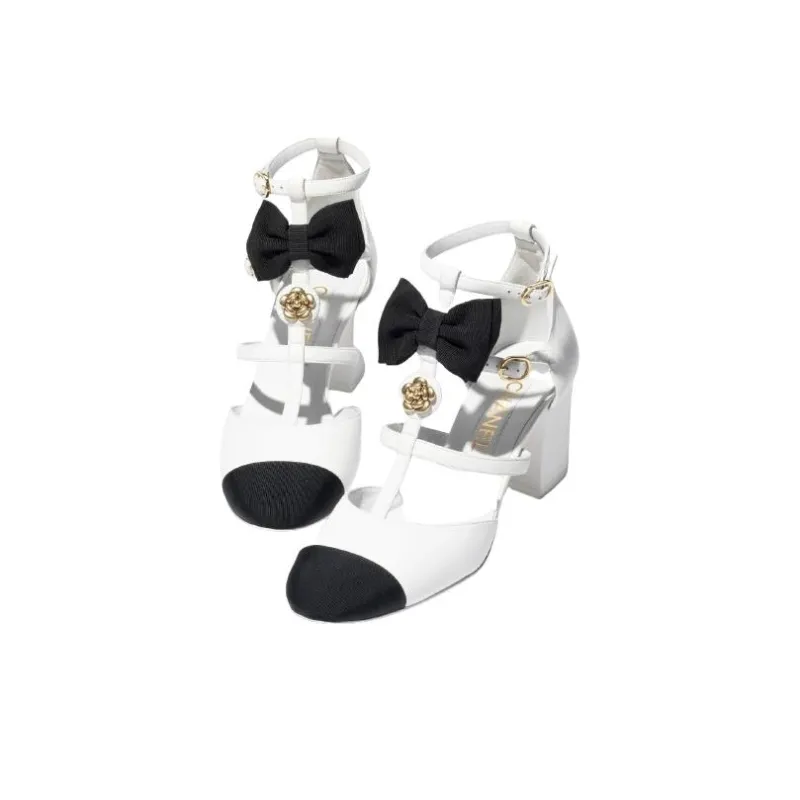 CHANEL Chunky Heel Mary Jane Shoes 6.5cm Women's White-2