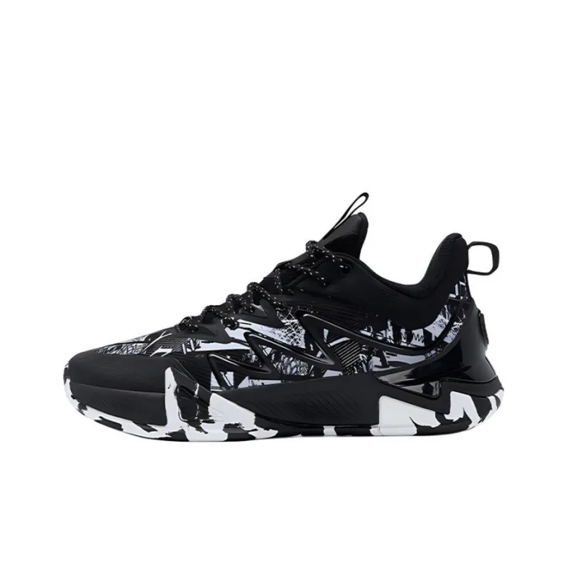 XTEP Cushioned Slip Resistant Low Top Basketball Shoes Men's Black White-0