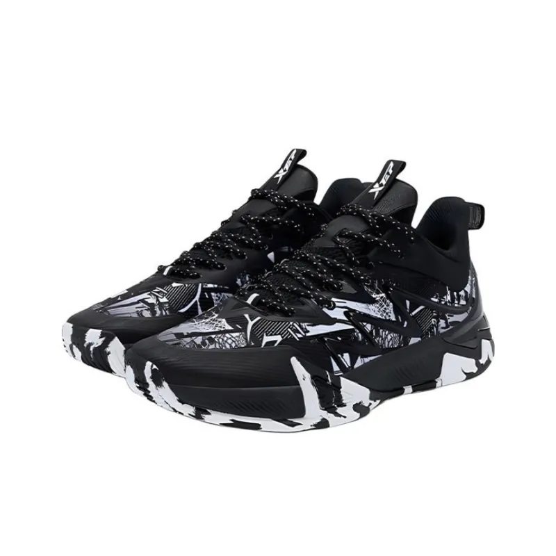 XTEP Cushioned Slip Resistant Low Top Basketball Shoes Men's Black White-1