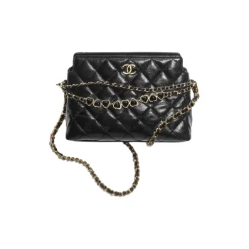 CHANEL Bright Crinkle Calfskin One Shoulder Crossbody Clutch Women's Black