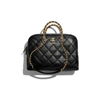 CHANEL Calfskin Bowling Bag Handbag Shoulder Bag Extra Large Women's Black