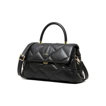 Geshiman Genuine Leather Sheepskin Women's Bag Commute Bag One Shoulder Handbag Women's Black/White