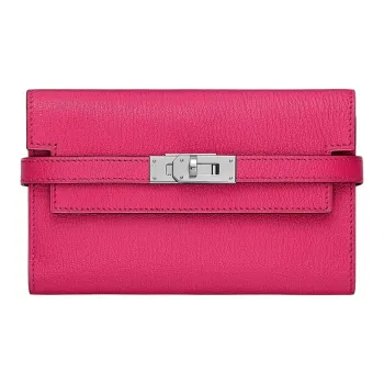 HERMES Mysore Goat Skin Wallet Women's E5 Rose Tyrien Peach Pink