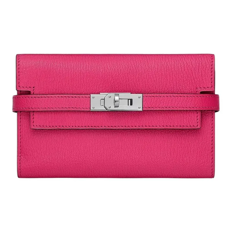 HERMES Mysore Goat Skin Wallet Women's E5 Rose Tyrien Peach Pink-0