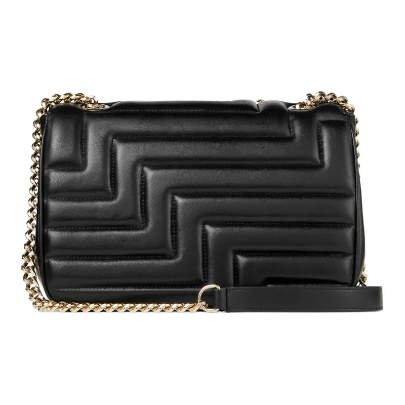 Jimmy Choo Avenue Leather Crossbody Bag Shoulder Bag Women's Black & Light Gold-3