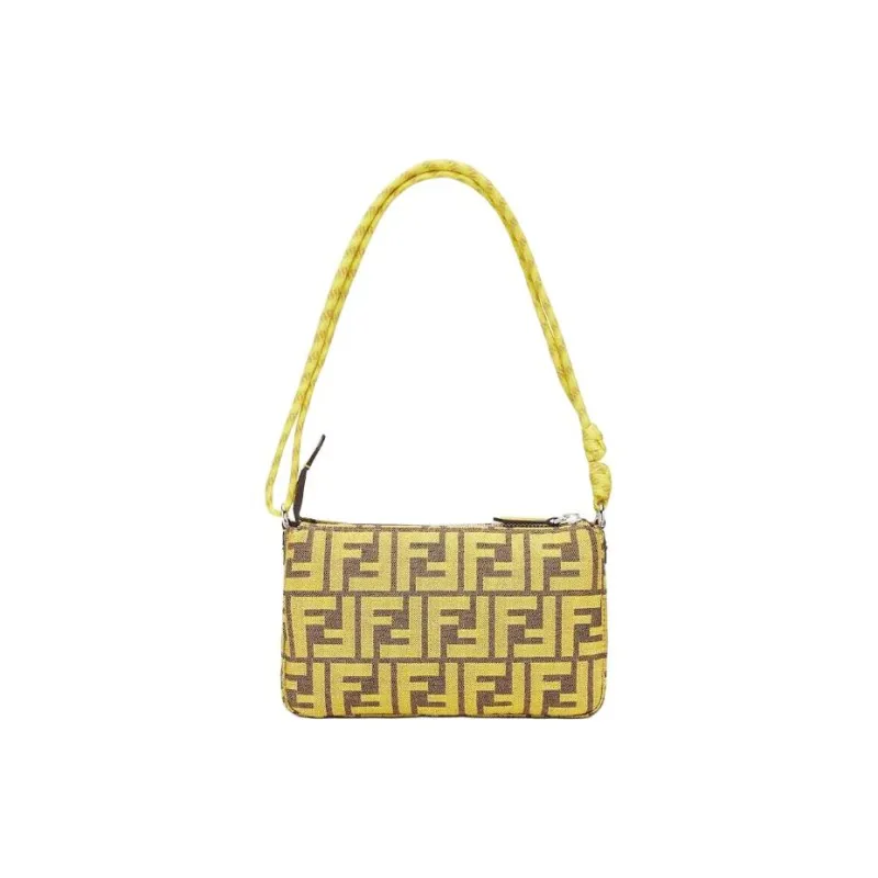 FENDI FRGMT Junya Ito Collaboration Jacquard One Shoulder Portable Clutch Women's Yellow-2