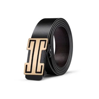 NIUMJ Genuine Leather No Buckle Business Casual Inward Curling Practical Automatic Buckle Leather Belts Men's 3.4CM