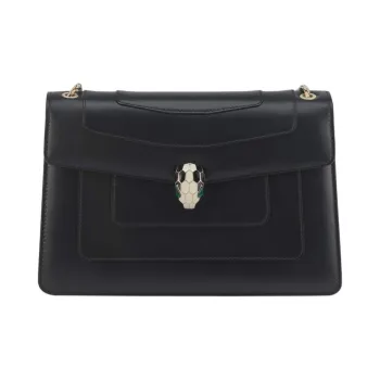 BVLGARI Serpenti Forever Calfskin Shoulder Bag Women's Black