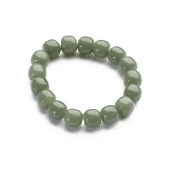 Xianyuan Hetian Jade Single Wrap Beaded Bracelet Unisex Green Jade