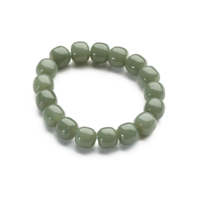 Xianyuan Hetian Jade Single Wrap Beaded Bracelet Unisex Green Jade-0