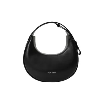 STAR TOWN Microfiber Synthetic Leather Crescent Bag, Shoulder Bag, Crossbody Bag Medium Size Women's Mousse Black