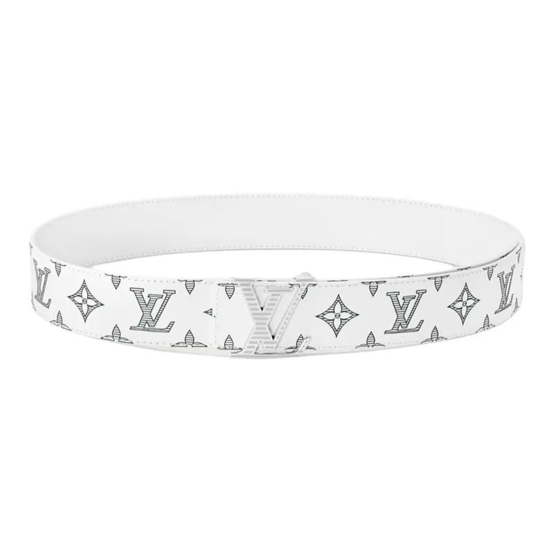 LOUIS VUITTON Leather Belts Men's White Width  4cm-0