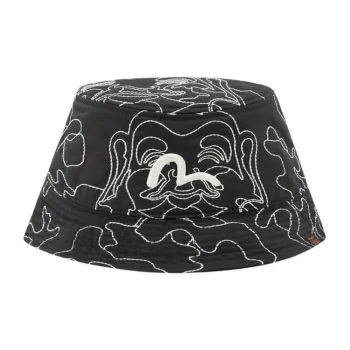 EVISU Polyester Cotton Bucket Hats Unisex Black