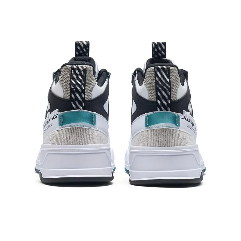 XTEP Cushioning Wear Resistant Mid Top Skateboard Shoes Men's White Black-3