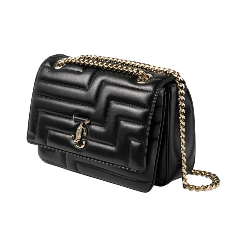 Jimmy Choo Avenue Leather Crossbody Bag Shoulder Bag Women's Black & Light Gold-1