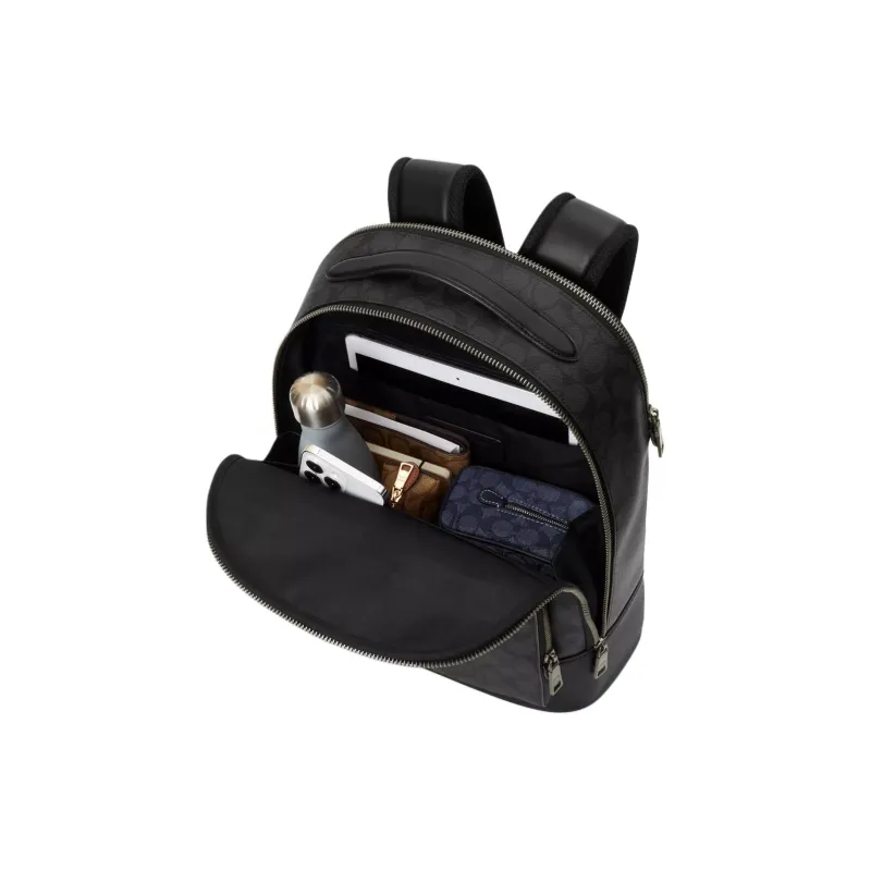 COACH ETHAN Cow Leather Patchwork With Fabric Backpack Large Size Men's Black-3
