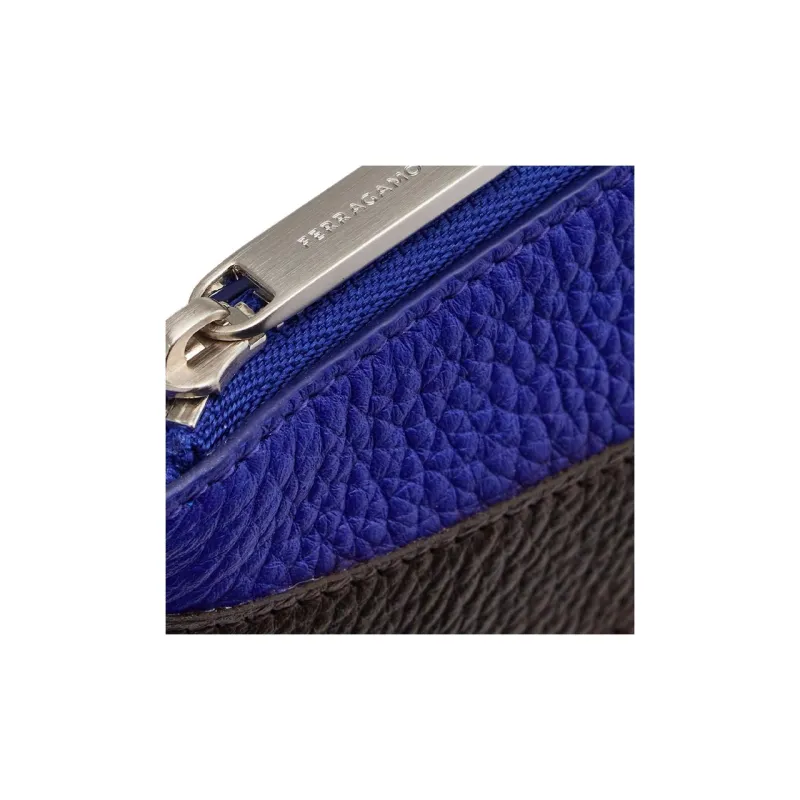 FERRAGAMO Stamped Calfskin Card Clip Card Holder Men's Blue Black-4