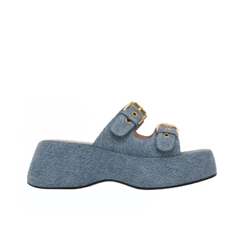 MOSCHINO Dolly 75mm Denim Mules-1