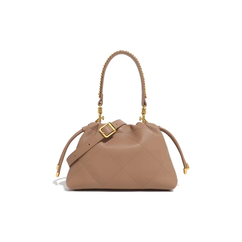 LARTIGENT Soft Leather Shoulder Bag, Crossbody Bag, Handbag Extra Mini Women's Black Milk Tea Ecru Brown-5