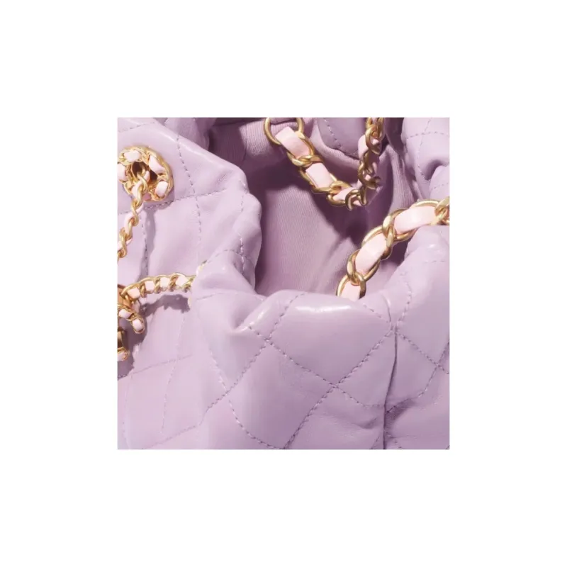 CHANEL Lambskin Gold Metal Bucket Bag, Shoulder Bag, Crossbody Bag Trumpets Women's Lilac-2