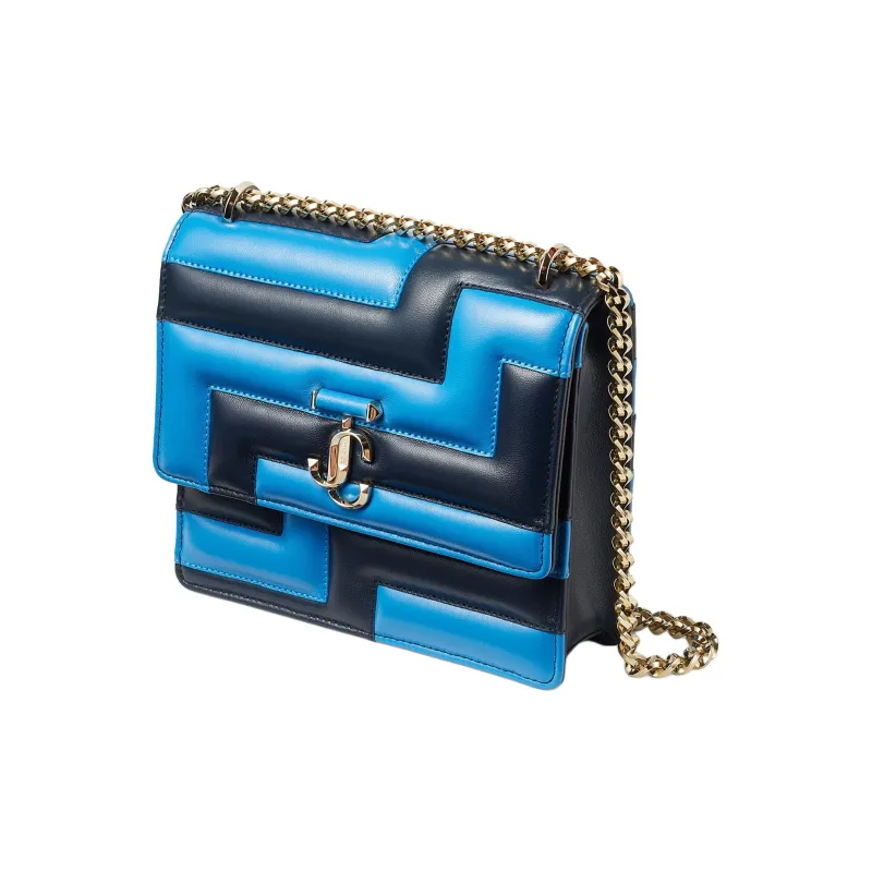 Jimmy Choo Avenue Leather Crossbody Bag Shoulder Bag Women's Dark Blue Sky Blue Light Gold-1