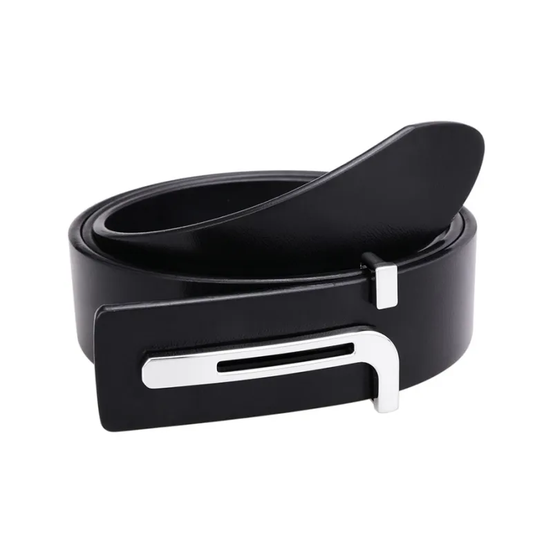 Cows Reign Minimalist Style T Shape Business Casual Smooth Buckle Leather Belts Men's Width 3.4cm-1