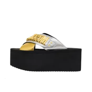 MOSCHINO Slide Slippers 8cm Women's Gold