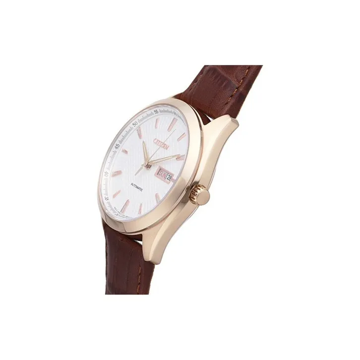CITIZEN Mechanical Movement Genuine Leather Strap Watch Men's Watches White Dial-1